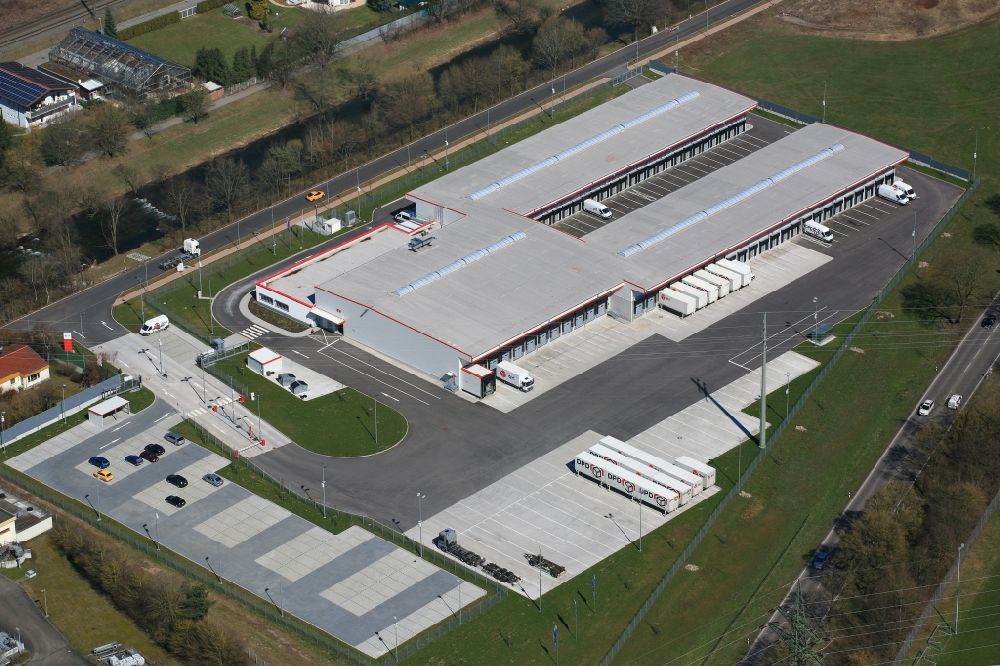 Steinen from the bird's eye view: Building complex and grounds of the logistics center of DPD in Steinen in the state Baden-Wuerttemberg, Germany
