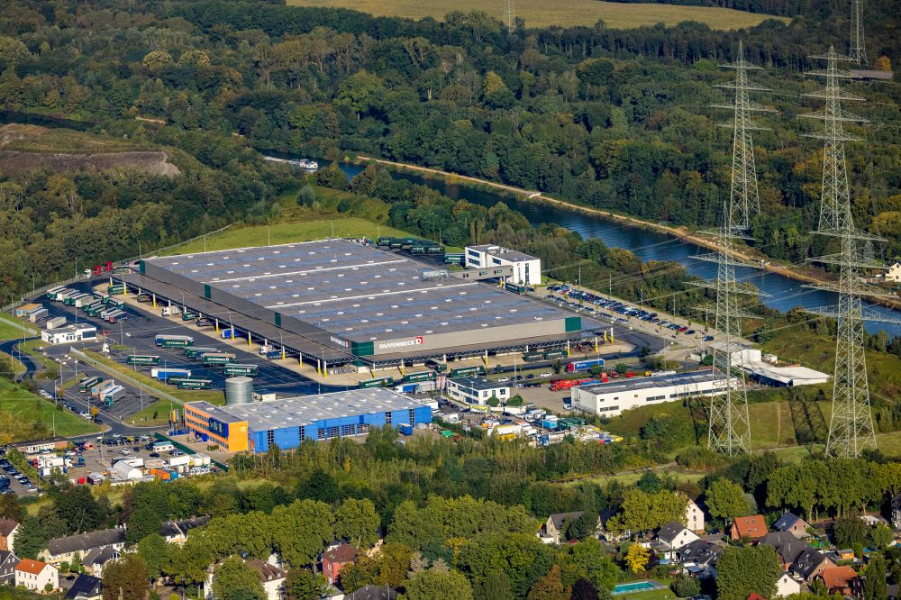Herne from above - Building complex and grounds of the logistics center of Duvenbeck Consulting GmbH & Co. KG on Schlossstrasse in Herne at Ruhrgebiet in the state North Rhine-Westphalia, Germany