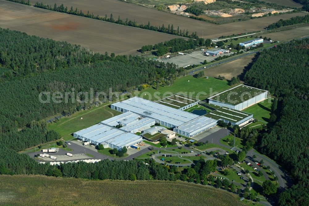 Coswig (Anhalt) from above - Building complex and grounds of the logistics center of Ernsting's Family GmbH & Co. KG in the district Klieken in Coswig (Anhalt) in the state Saxony-Anhalt, Germany