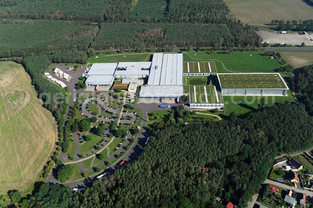 Coswig (Anhalt) from above - Building complex and grounds of the logistics center of ErnstingA?s Family GmbH&Co.KG in the district Klieken in Coswig (Anhalt) in the state Saxony-Anhalt, Germany