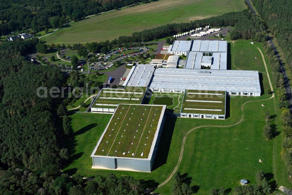 Aerial image Coswig (Anhalt) - Building complex and grounds of the logistics center of ErnstingA?s Family GmbH&Co.KG in the district Klieken in Coswig (Anhalt) in the state Saxony-Anhalt, Germany