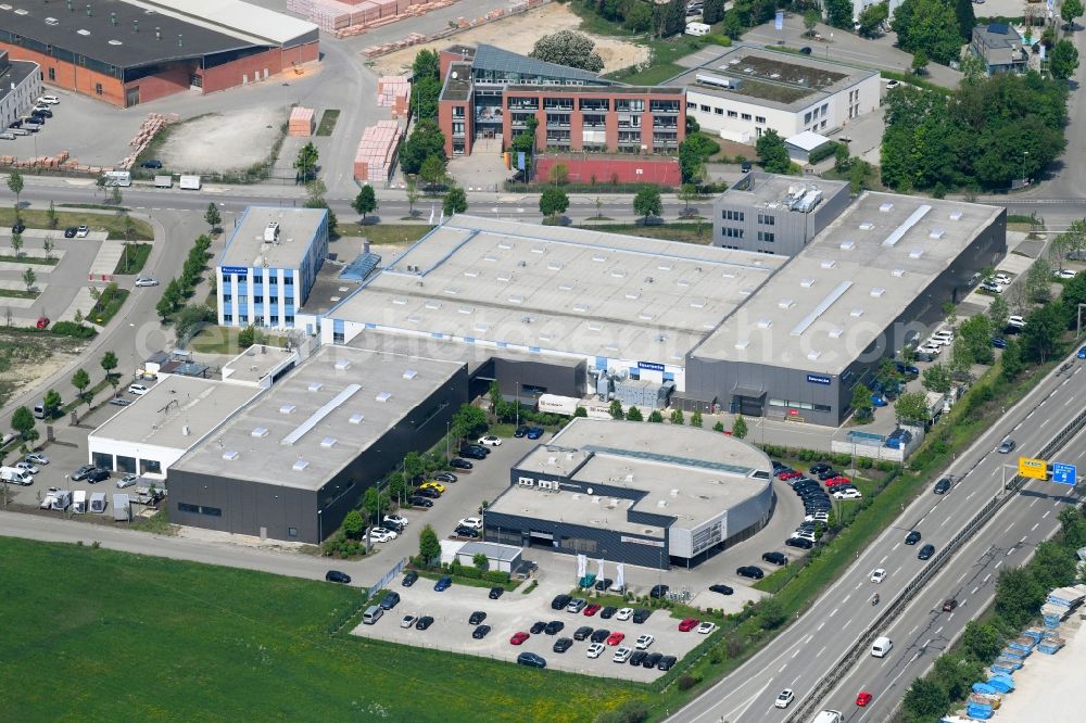 Aerial image Gersthofen - Building complex and grounds of the logistics center of Faurecia Automotive GmbH on Porschestrasse in Gersthofen in the state Bavaria, Germany