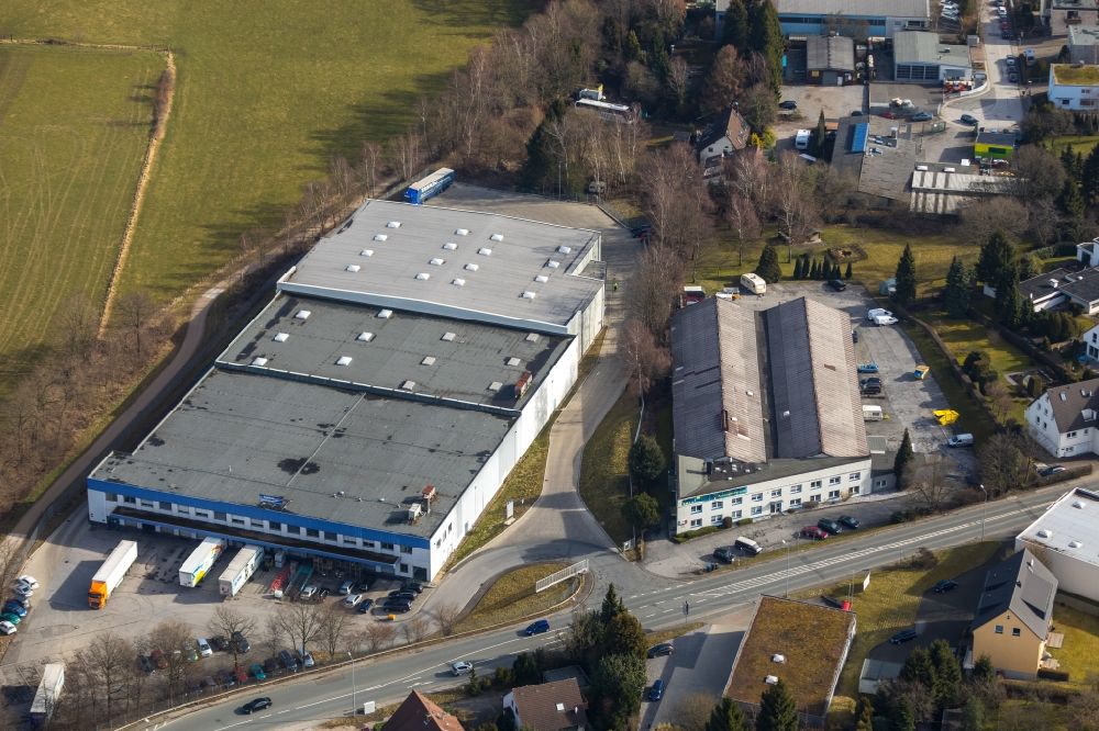 Sprockhövel from the bird's eye view: Building complex and grounds of the logistics center of Gebr. Taskin Logistics GmbH on Hoppe in Sprockhoevel in the state North Rhine-Westphalia, Germany
