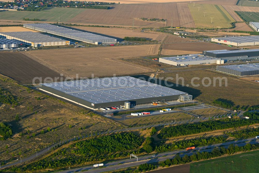 Peißen from above - Building complex and grounds of the logistics center of home24 SE on Orionstrasse in the district Peissen in Landsberg in the state Saxony-Anhalt, Germany