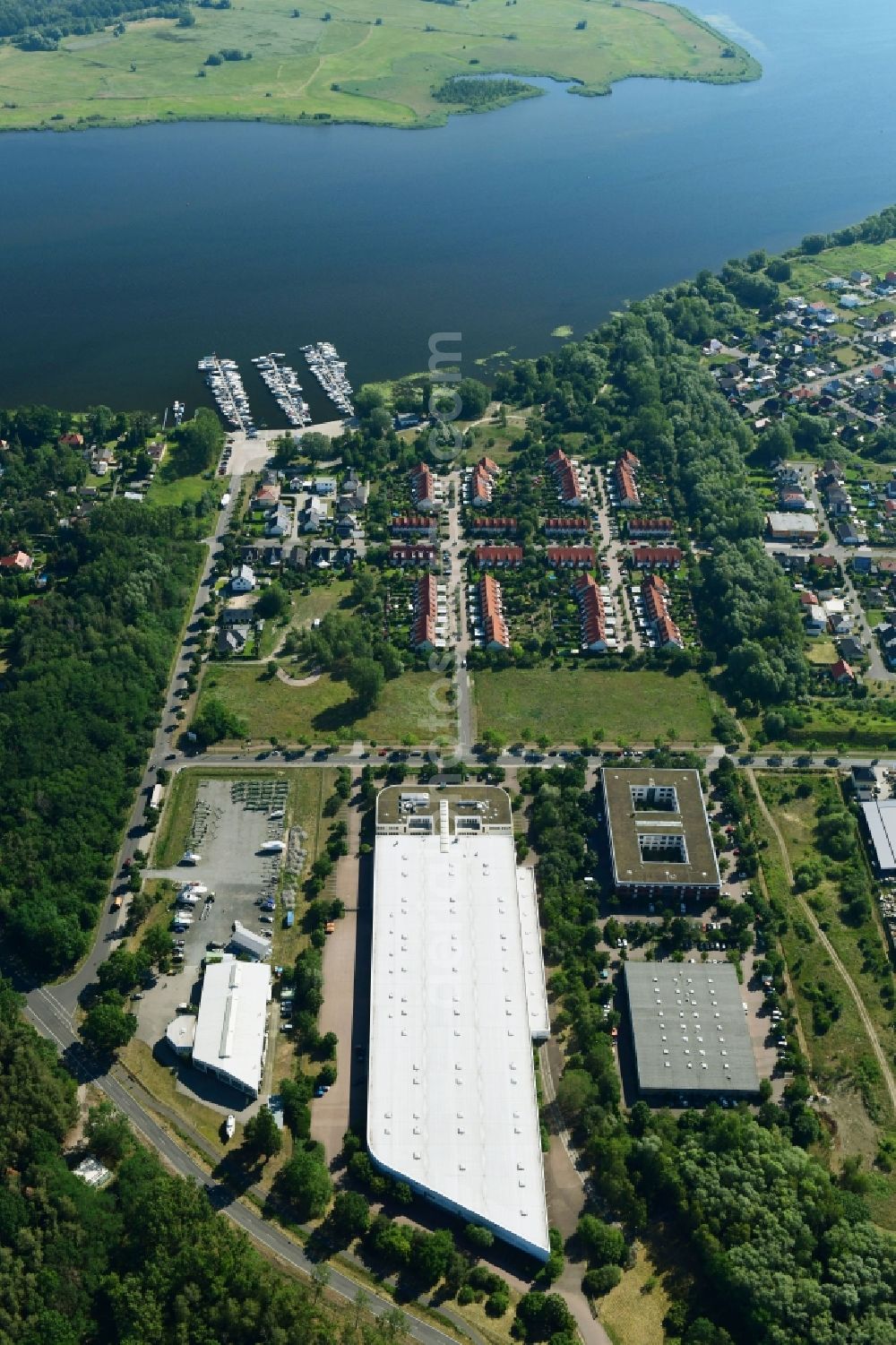 Werder (Havel) from above - Complex of buildings and area of the logistics centre the hospital LogiServe GmbH in Werder (Havel) in the federal state Brandenburg, Germany