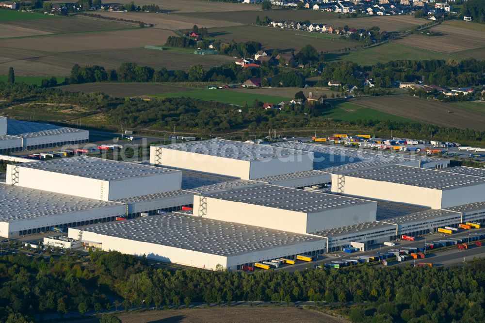 Dortmund from above - Building complex and grounds of the logistics center IKEA in the district of Ellinghausen in Dortmund in the Ruhr area in the state North Rhine-Westphalia, Germany