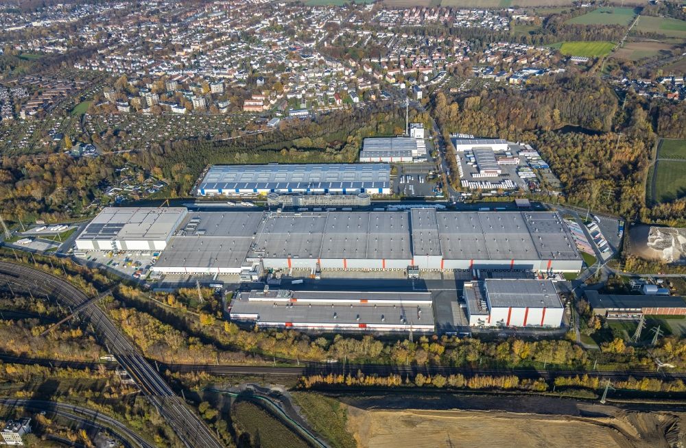 Dortmund from the bird's eye view: Building complex and grounds of the logistics center of Kaufland Logistik VZ GmbH & Co. KG on Feineisenstrasse in the district Westfalenhuette in Dortmund in the state North Rhine-Westphalia, Germany