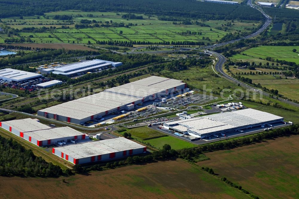 Aerial image Großbeeren - Building complex and grounds of the logistics center Lidl Zentrallager An of Anhalter Bahn in the district Grossbeeren in Grossbeeren in the state Brandenburg, Germany