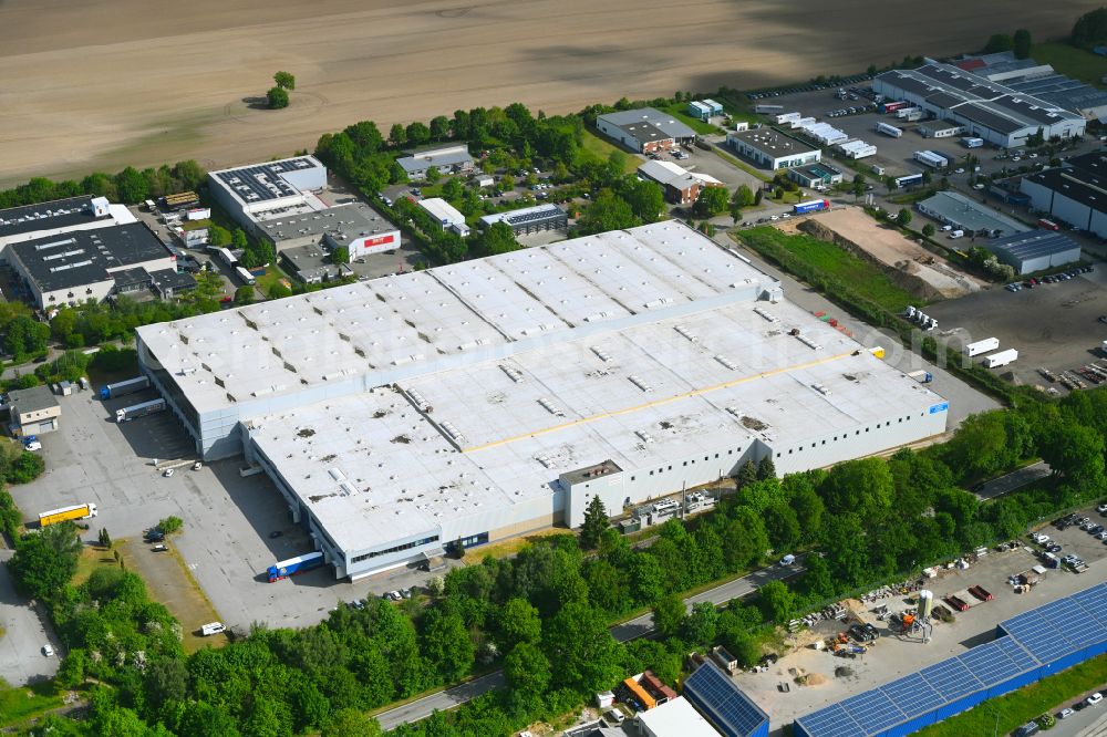 Blumendorf from above - Building complex and grounds of the logistics center Logistikzentrum Hako GmbH on street Roegen in Blumendorf in the state Schleswig-Holstein, Germany