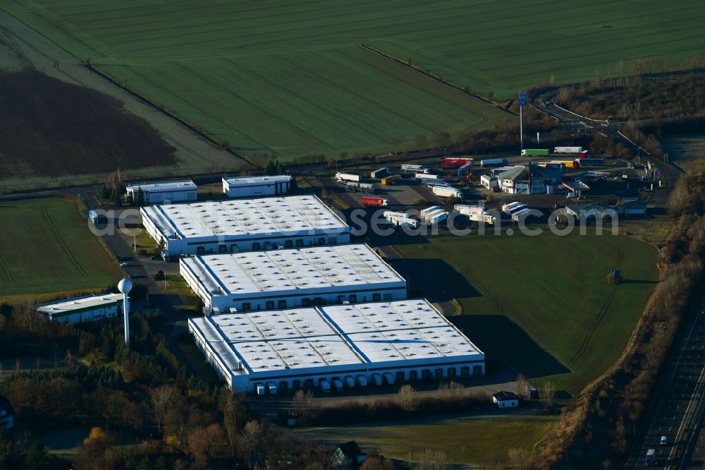 Aerial photograph Nempitz - Building complex and grounds of the logistics center of Nette Papier GmbH and of VBH Deutschland GmbH on Oststrasse in Nempitz in the state Saxony-Anhalt, Germany
