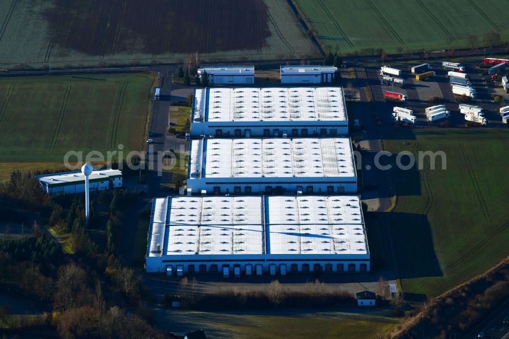 Nempitz from above - Building complex and grounds of the logistics center of Nette Papier GmbH and of VBH Deutschland GmbH on Oststrasse in Nempitz in the state Saxony-Anhalt, Germany