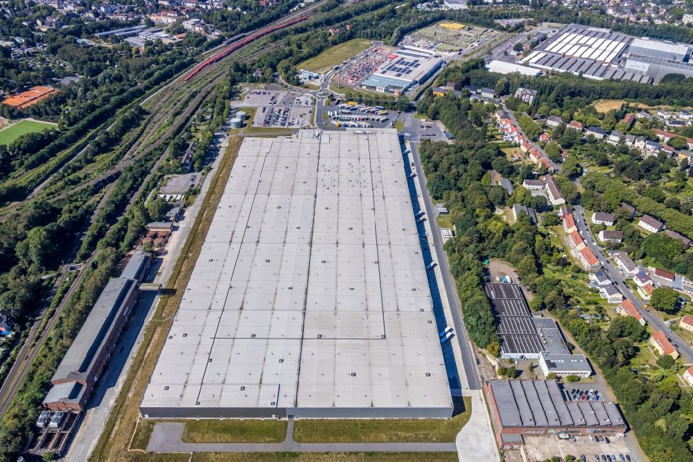 Aerial photograph Bochum - Building complex and grounds of the logistics center of Opel Group Warehousing GmbH on Hauptstrasse in Bochum in the state North Rhine-Westphalia, Germany