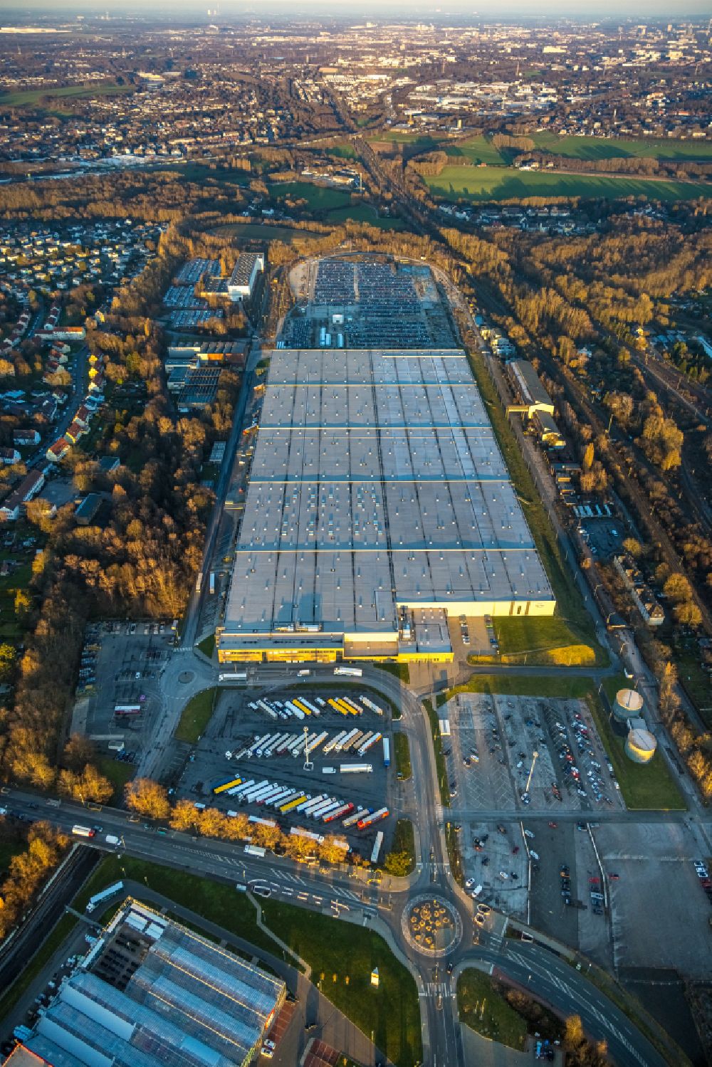 Bochum from above - Building complex and grounds of the logistics center of Opel Group Warehousing GmbH on Hauptstrasse in Bochum in the state North Rhine-Westphalia, Germany