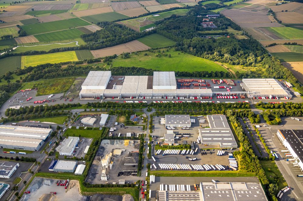 Werl from above - Building complex and grounds of the logistics center A T U on Hansering in the district Soennern in Werl in the state North Rhine-Westphalia, Germany