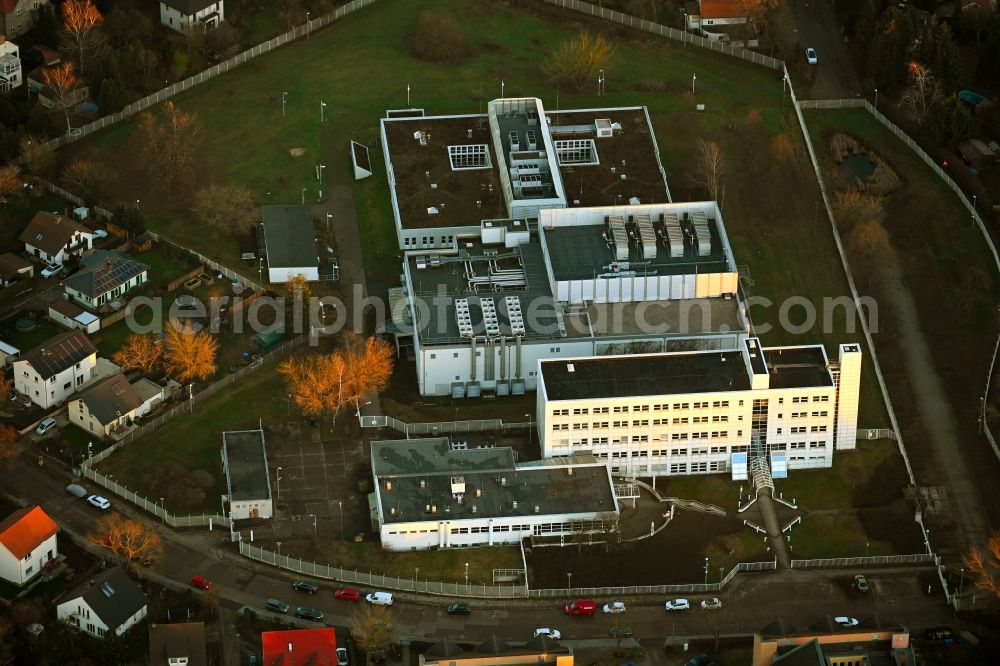 Aerial photograph Berlin - building complex and grounds of the logistics center - data center of DB Systel GmbH on Florastrasse in the district Mahlsdorf in Berlin, Germany