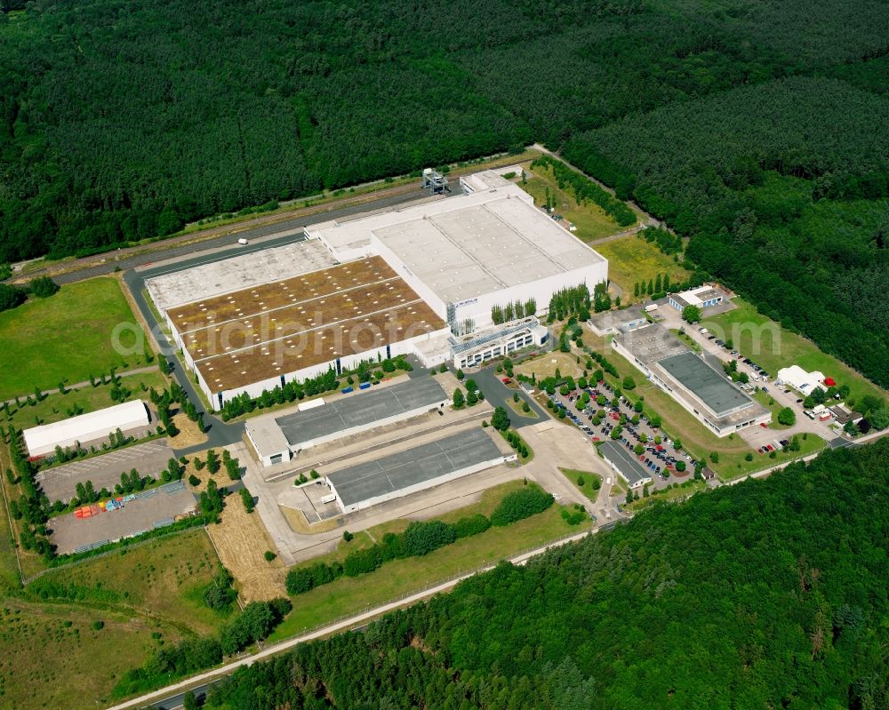 Aerial photograph Gießen - Building complex and grounds of the logistics center Rhenus Warehousing Solutions SE & Co. KG in the industrial area on Europastrasse in Giessen in the state Hesse, Germany