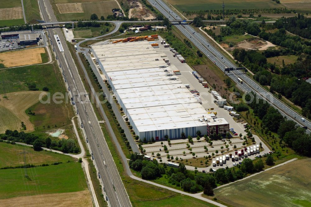 Forchheim from above - Building complex and grounds of the logistics center of Simon Hegele Gesellschaft fuer Logistik und Service mbH in Forchheim in the state Bavaria, Germany