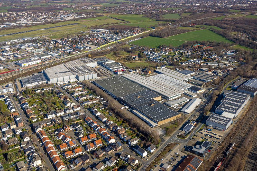 Holzwickede from above - Building complex and grounds of the logistics center on Stehfenstrasse with several company settlements in the district Brackel in Holzwickede in the state North Rhine-Westphalia, Germany