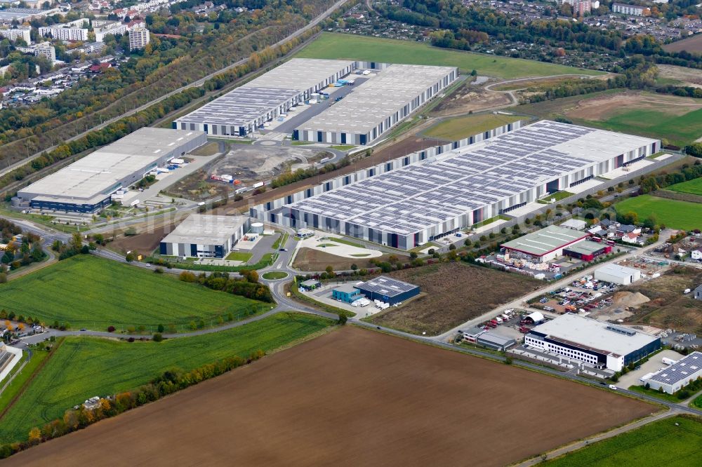 Göttingen from above - Building complex and grounds of the logistics center VGP-Park in the district Leineberg in Goettingen in the state Lower Saxony, Germany