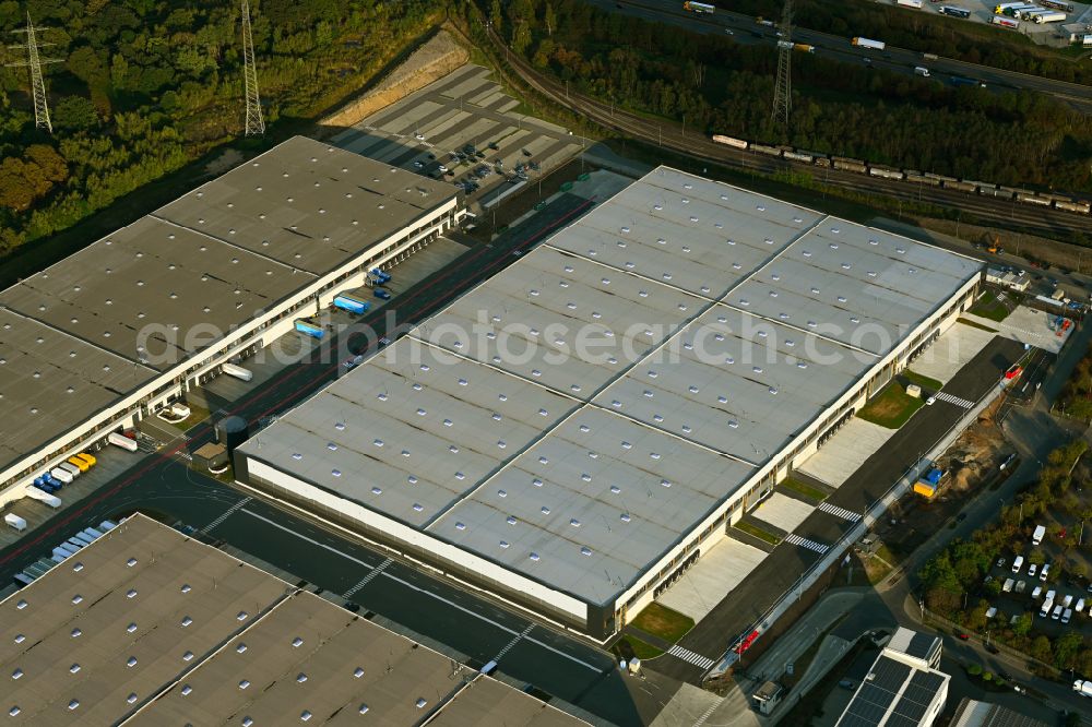 Aerial image Oberhausen - Building complex and grounds of the logistics center Im Waldteich on street Im Lekkerland in Oberhausen at Ruhrgebiet in the state North Rhine-Westphalia, Germany