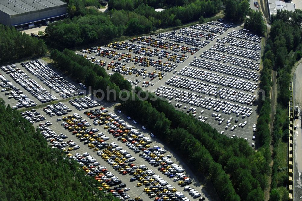 Neuseddin from the bird's eye view: Building complex and grounds of the logistics center of Werner Egerland Automobillogistik GmbH & Co. KG in Neuseddin in the state Brandenburg, Germany