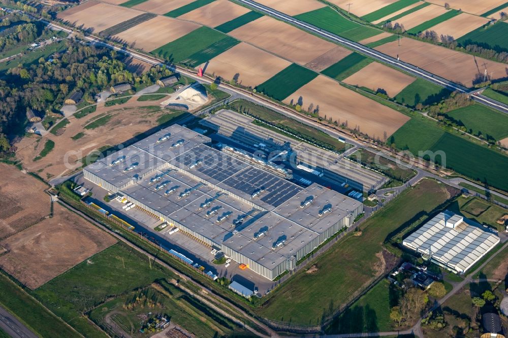 Lahr/Schwarzwald from the bird's eye view: Building complex and grounds of the logistics center of Zalando Logistics Sued SE & Co. KG on Einsteinallee in Lahr/Schwarzwald in the state Baden-Wurttemberg, Germany