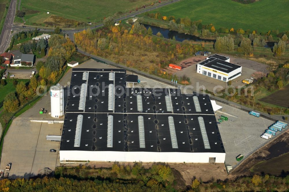 Köthen from the bird's eye view: Complex of buildings in the commercial area in Cöthen in Saxony-Anhalt
