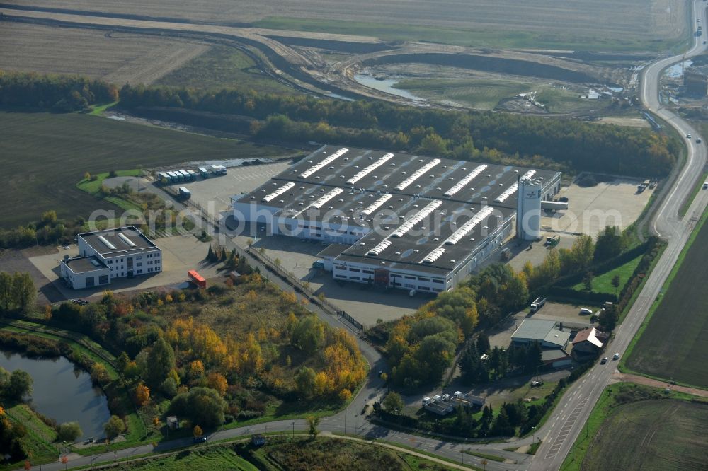 Köthen from the bird's eye view: Complex of buildings in the commercial area in Cöthen in Saxony-Anhalt