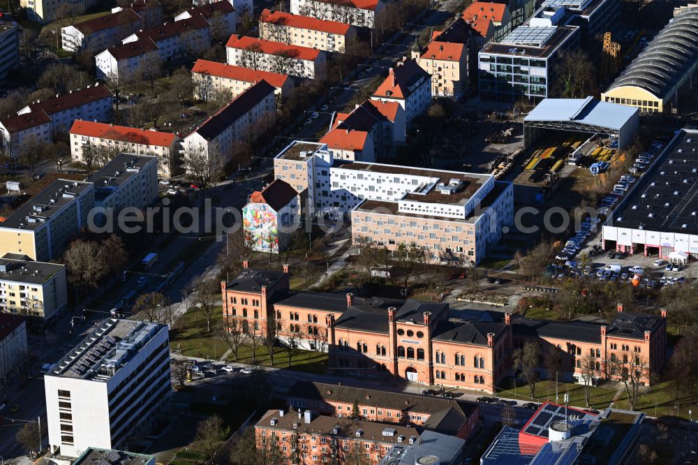 Aerial photograph München - Building complex of the Munich University of Applied Sciences - Faculty of Design on Lothstrasse in the district of Neuhausen-Nymphenburg in Munich in the state Bavaria, Germany