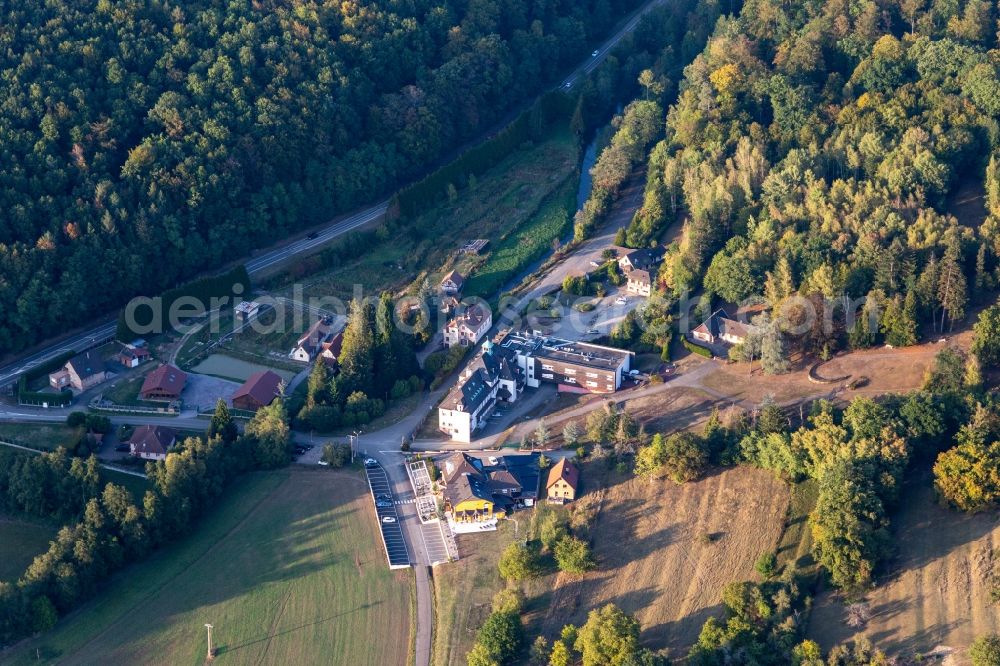 Aerial image Goersdorf - Complex of the hotel building Hotel Restaurant Traiteur Le Palais Gourmand in Goersdorf in Grand Est, France