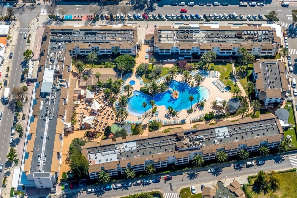 Aerial image Port d'Alcudia - Complex of the hotel building AlcA?dia Garden Aparthotel in Port d'Alcudia in Balearic island of Mallorca, Spain