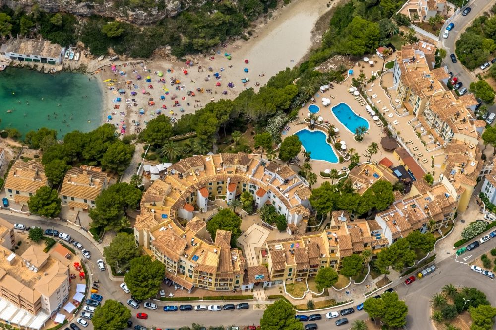 Cala Pi from above - Complex of the hotel building of Aparthotel Ona Cala Pi Club on Carre Torre in Cala Pi in Balearische Insel Mallorca, Spain