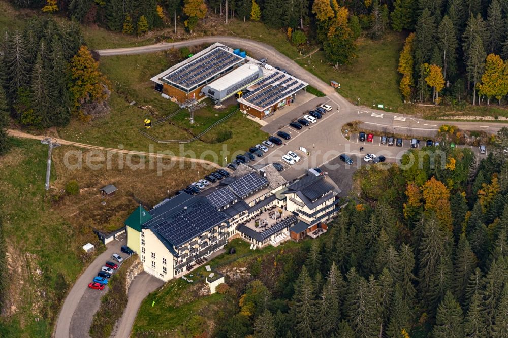 Aitern from the bird's eye view: Complex of the hotel building Belchenhotel Jaegerstueble and Talstation of Belchenbahn in Aitern in the state Baden-Wuerttemberg, Germany