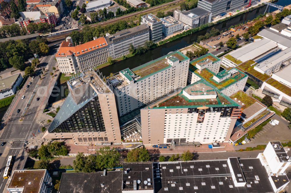 Berlin from above - Complex of the hotel building Estrel Berlin in the district Neukoelln in Berlin, Germany