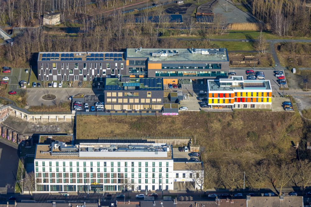 Aerial image Bochum - Complex of the hotel building Ghotel Hotel & living Bochum in the district Stahlhausen in Bochum at Ruhrgebiet in the state North Rhine-Westphalia, Germany