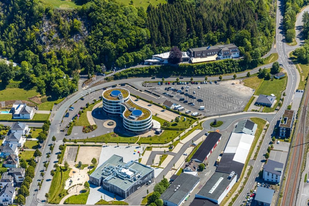 Attendorn from the bird's eye view: Complex of the hotel building HANSE HOTEL Attendorn on Finnentroper Strasse in Attendorn in the state North Rhine-Westphalia, Germany