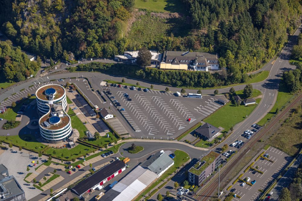 Aerial image Attendorn - Complex of the hotel building HANSE HOTEL Attendorn on Finnentroper Strasse in Attendorn in the state North Rhine-Westphalia, Germany