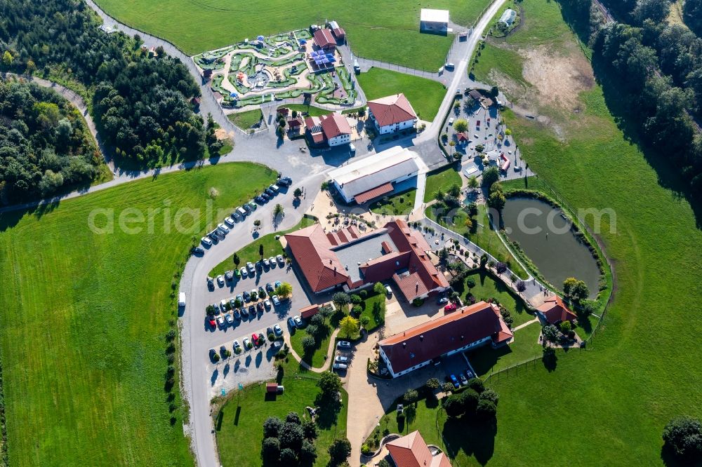 Aulendorf from above - Complex of the hotel building Hotel Hofgut Tiergarten and Adventure Golf Aulendorf in Aulendorf in the state Baden-Wuerttemberg, Germany