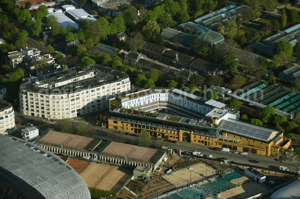 Aerial image Paris - Complex of the hotel building Hotel Molitor Paris - Mgallery Collection on Rue Nungesser et Coli in Paris in Ile-de-France, France