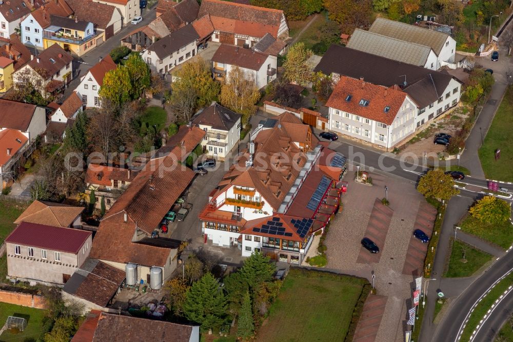 Aerial photograph Schweigen - Complex of the hotel building Hotel Restaurant Schweigener Hof in Schweigen in the state Rhineland-Palatinate, Germany