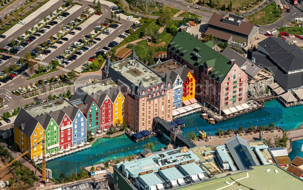 Aerial image Rust - Complex of the hotel building Konasar Europa-Park Resort in Rust in the state Baden-Wuerttemberg, Germany