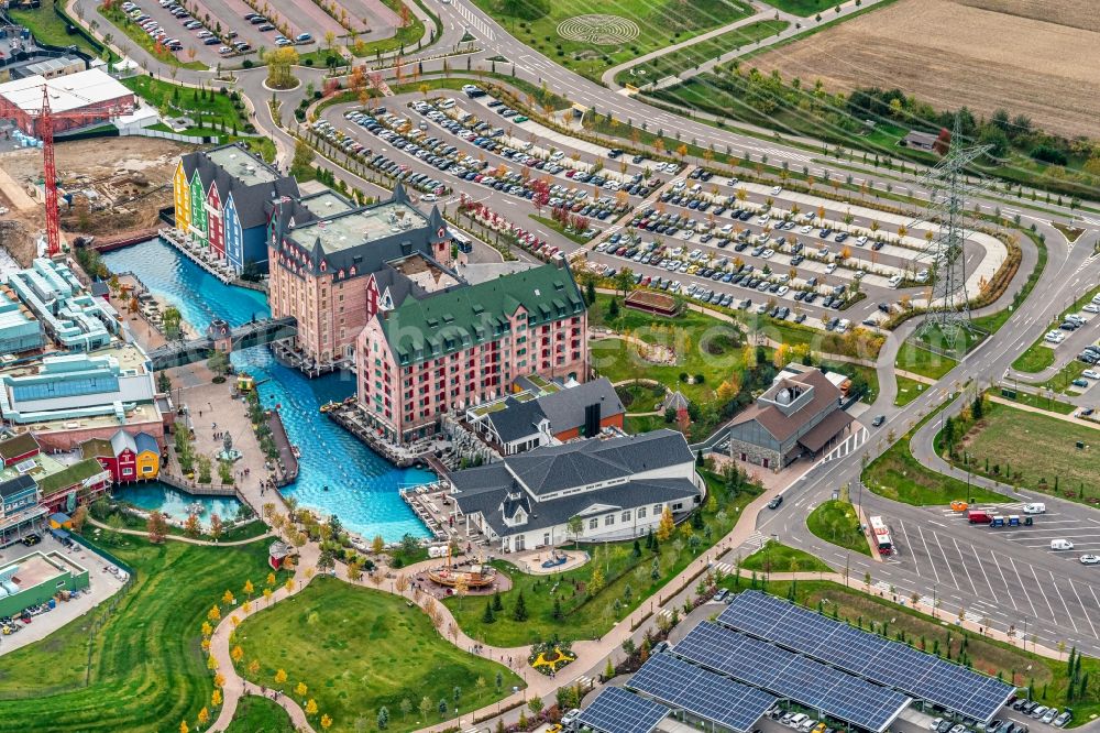 Aerial photograph Rust - Complex of the hotel building Konasar Europa-Park Resort in Rust in the state Baden-Wuerttemberg, Germany