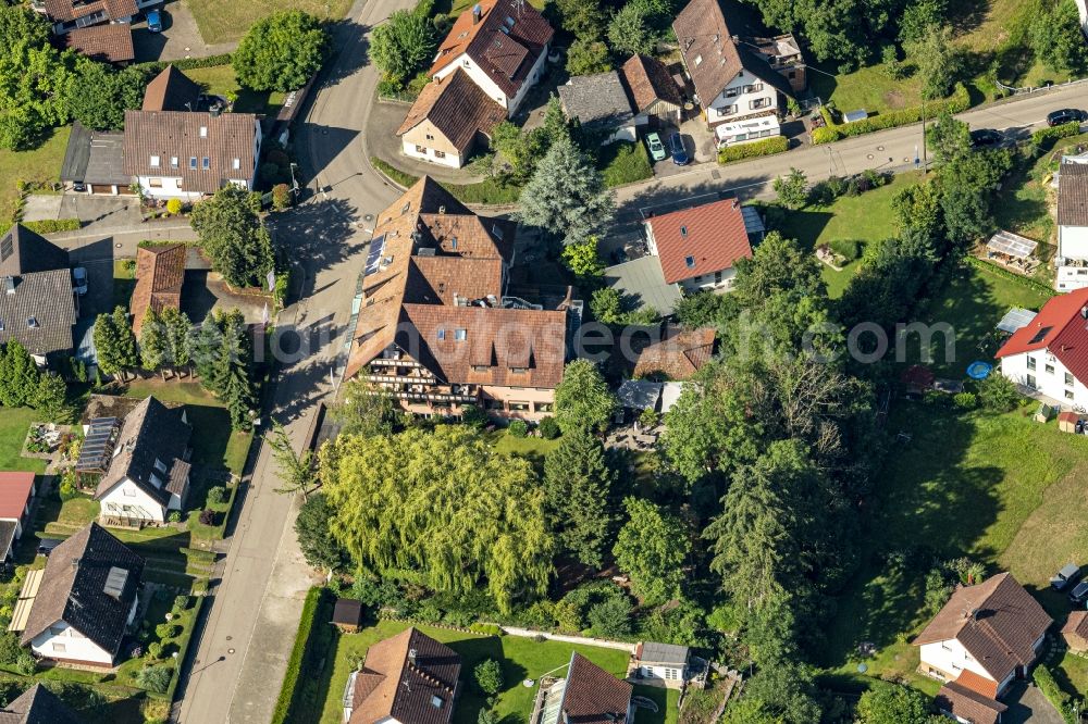 Maleck from above - Complex of the hotel building Krone in Maleck in the state Baden-Wuerttemberg, Germany
