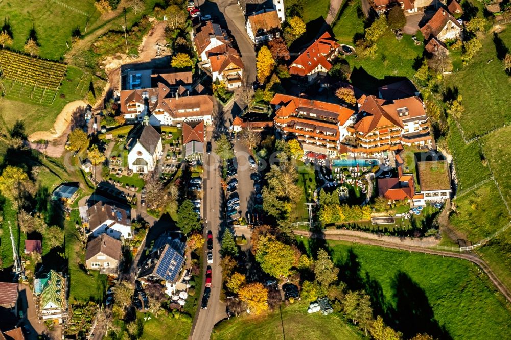 Brettental from above - Complex of the hotel building Ludinmuehle in Brettental in the state Baden-Wurttemberg, Germany