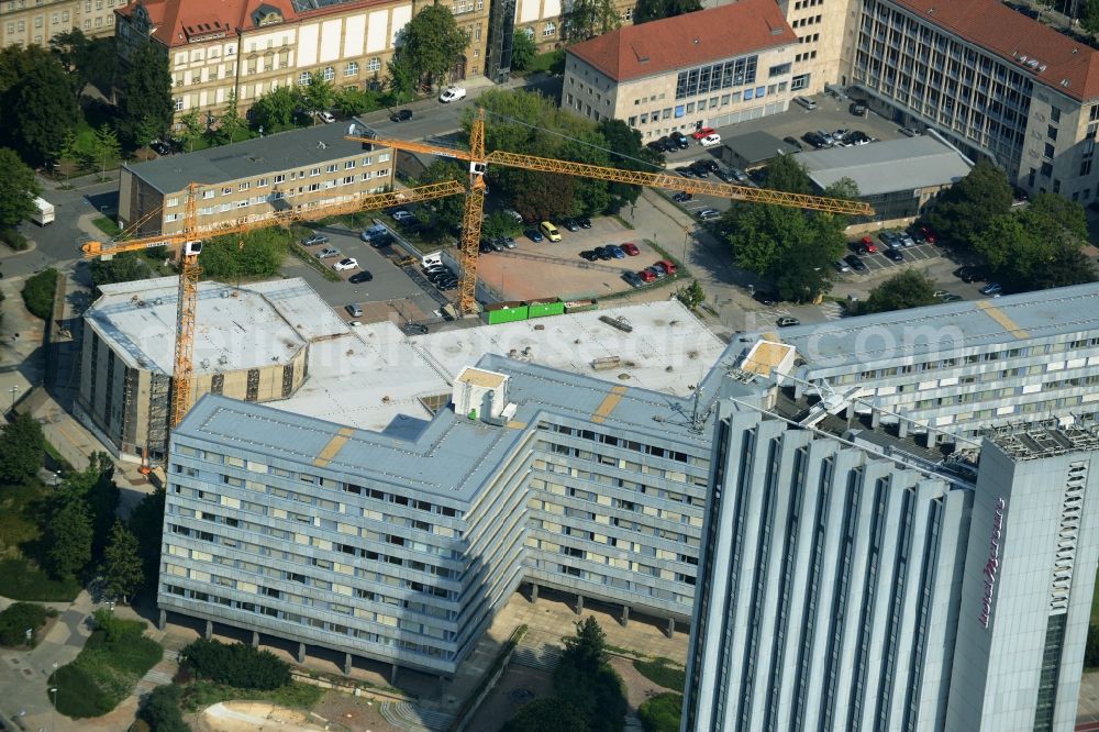 Aerial photograph Chemnitz - Complex of the hotel building Mercure Hotel Kongress Chemnitz and the C³ Chemnitzer Veranstaltungszentren GmbH in Chemnitz in the state Saxony