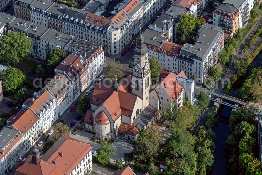 Aerial image Leipzig - Complex of the hotel building PHILIPPUS Leipzig Inklusionshotel in on Aurelienstrasse in the district Lindenau in Leipzig in the state Saxony, Germany