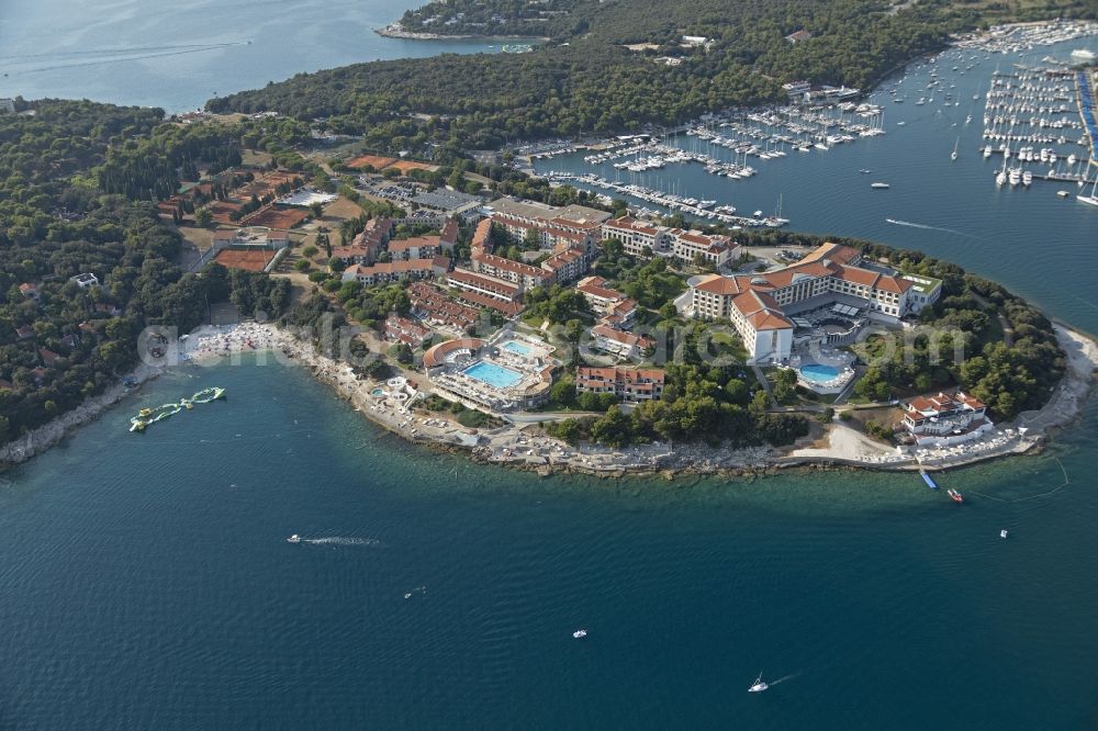Aerial image Pula - Complex of the hotel building Plaza Verudela in Pula in Istrien - Istarska zupanija, Croatia