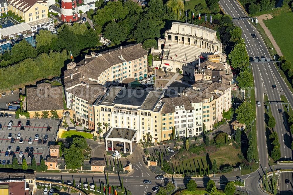 Aerial image Rust - Complex of the hotel building Resort colosseo Europa-Park in Rust in the state Baden-Wuerttemberg, Germany