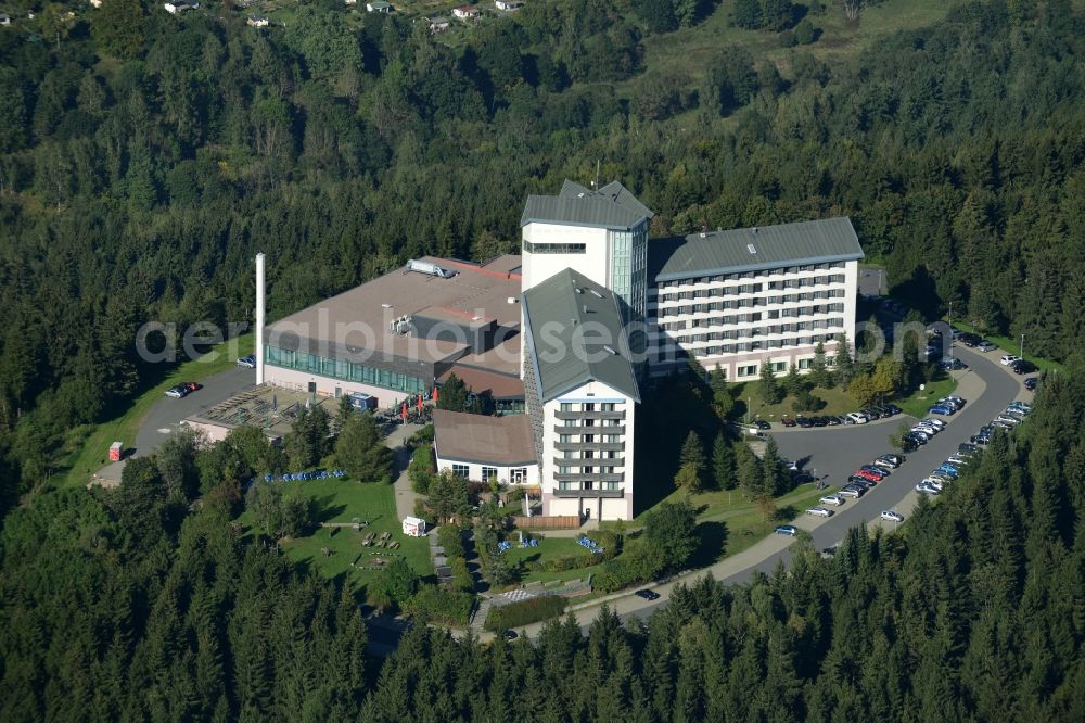 Suhl from the bird's eye view: Complex of the hotel building Ringberg-Hotel in Suhl in the state Thuringia