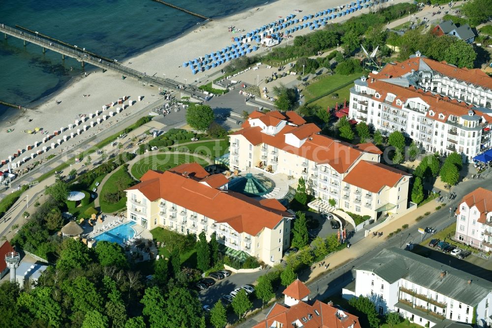 Kühlungsborn from above - Complex of buildings of the hotel arrangement Travel Charm Baltic hotel Kuehlungsborn in cooling spring in the federal state Mecklenburg-West Pomerania, Germany